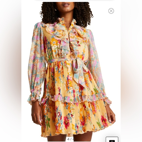 River Island Dresses & Skirts - River Island Light Pink Ruffled Garden Party Long Sleeve Mini Dress NWT size 6
